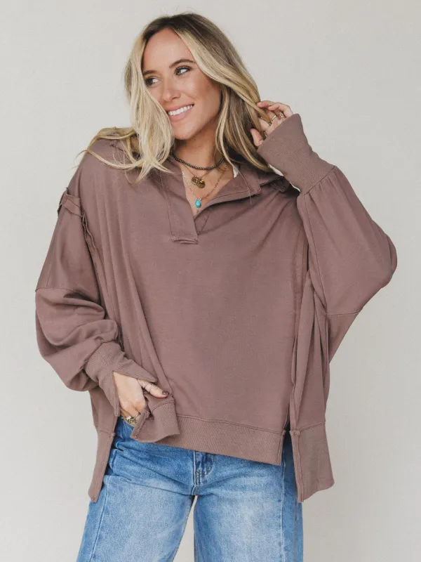 Candace Oversized Collar Sweatshirt - Mocha - Pre Order made by Peach Love California