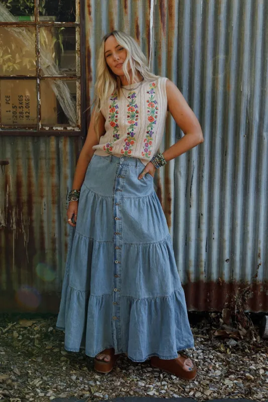 Country Mart Tiered Maxi Skirt - Denim - Pre Order made by Davi & Dani