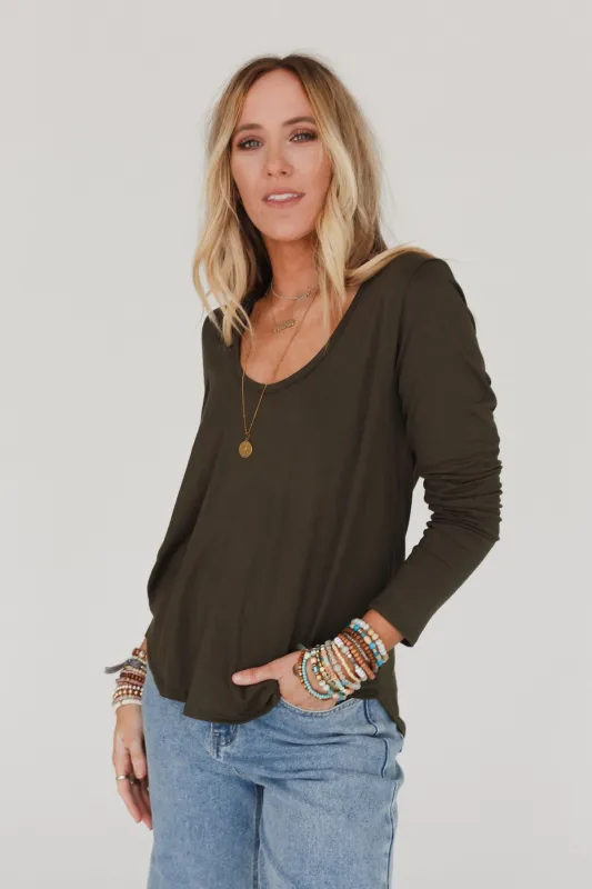Ryder Long Sleeve Bralette Tee - Olive - Pre Order made by Three Bird Nest
