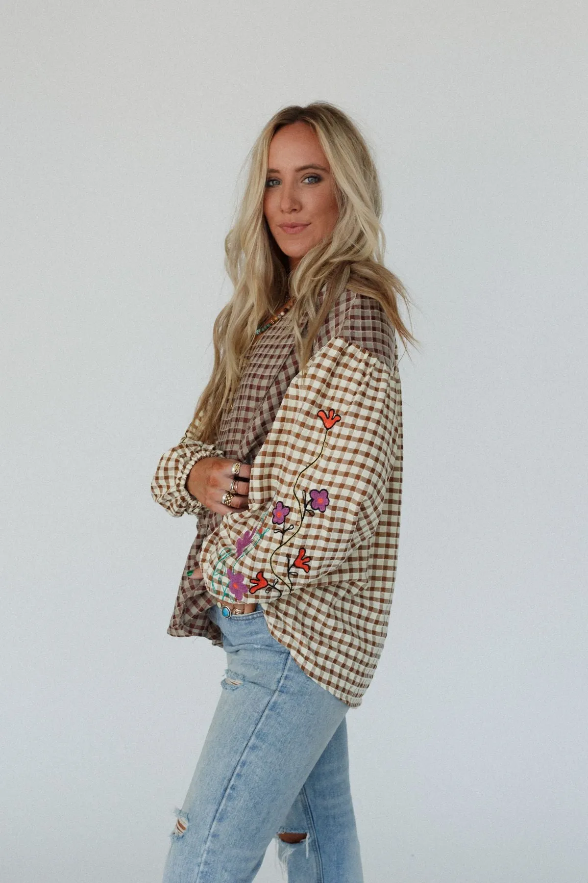 Homestead Plaid Floral Top - Mushroom - Pre Order sold by Three Bird Nest product image thumbnail 2