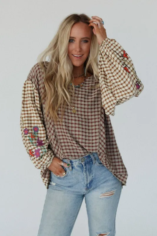 Homestead Plaid Floral Top - Mushroom - Pre Order made by easel