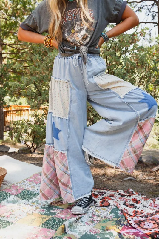 Coastal Chill Wide Leg Pants - Denim Multi - Pre Order made by Three Bird Nest