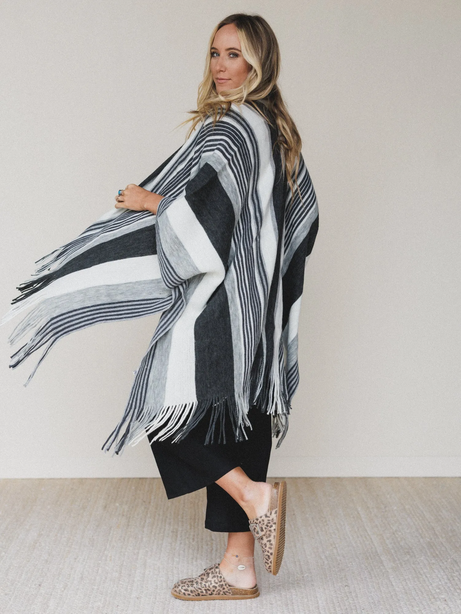 Sweet Love Striped Ruana Shawl - Gray - Pre Order sold by Three Bird Nest product image thumbnail 2