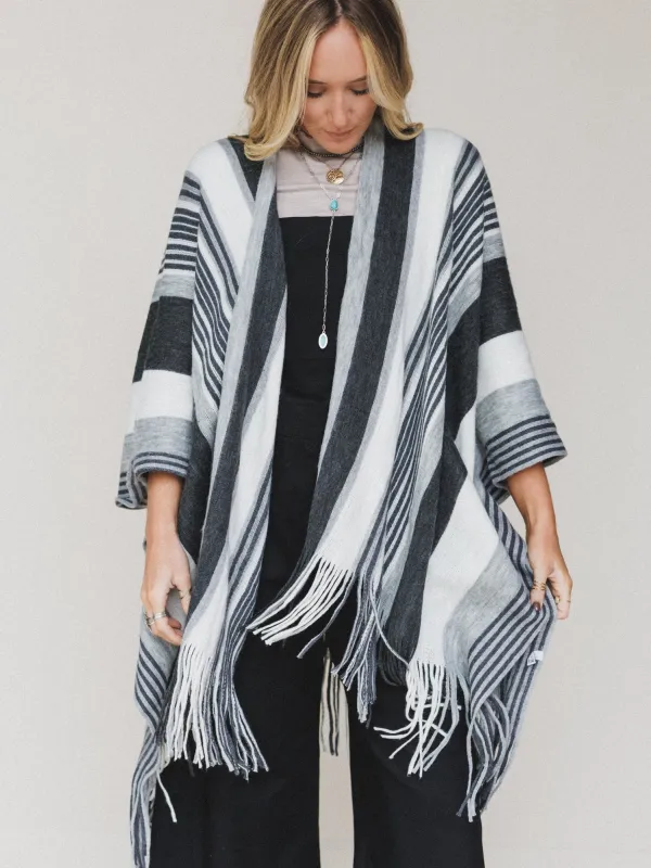 Sweet Love Striped Ruana Shawl - Gray - Pre Order made by Three Bird Nest