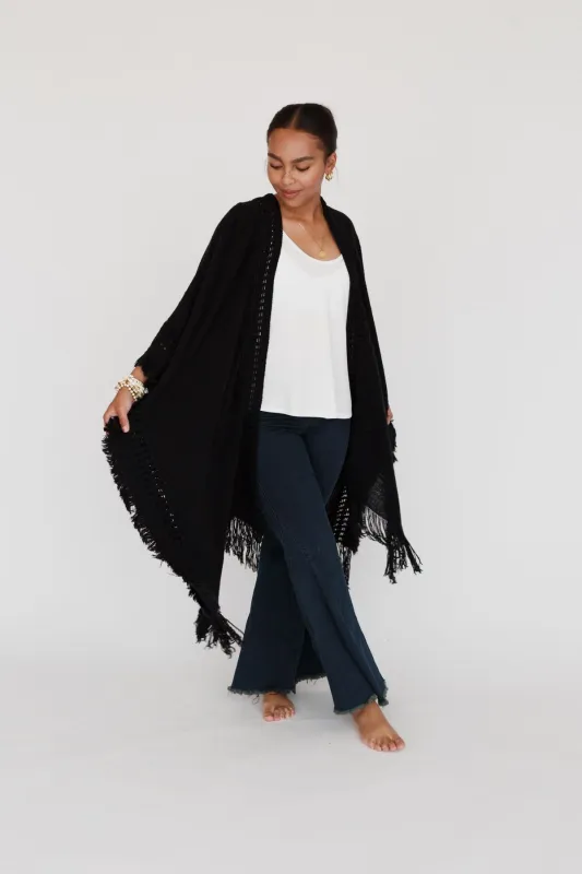 Go With The Flow Ruana - Black - Pre Order made by Three Bird Nest