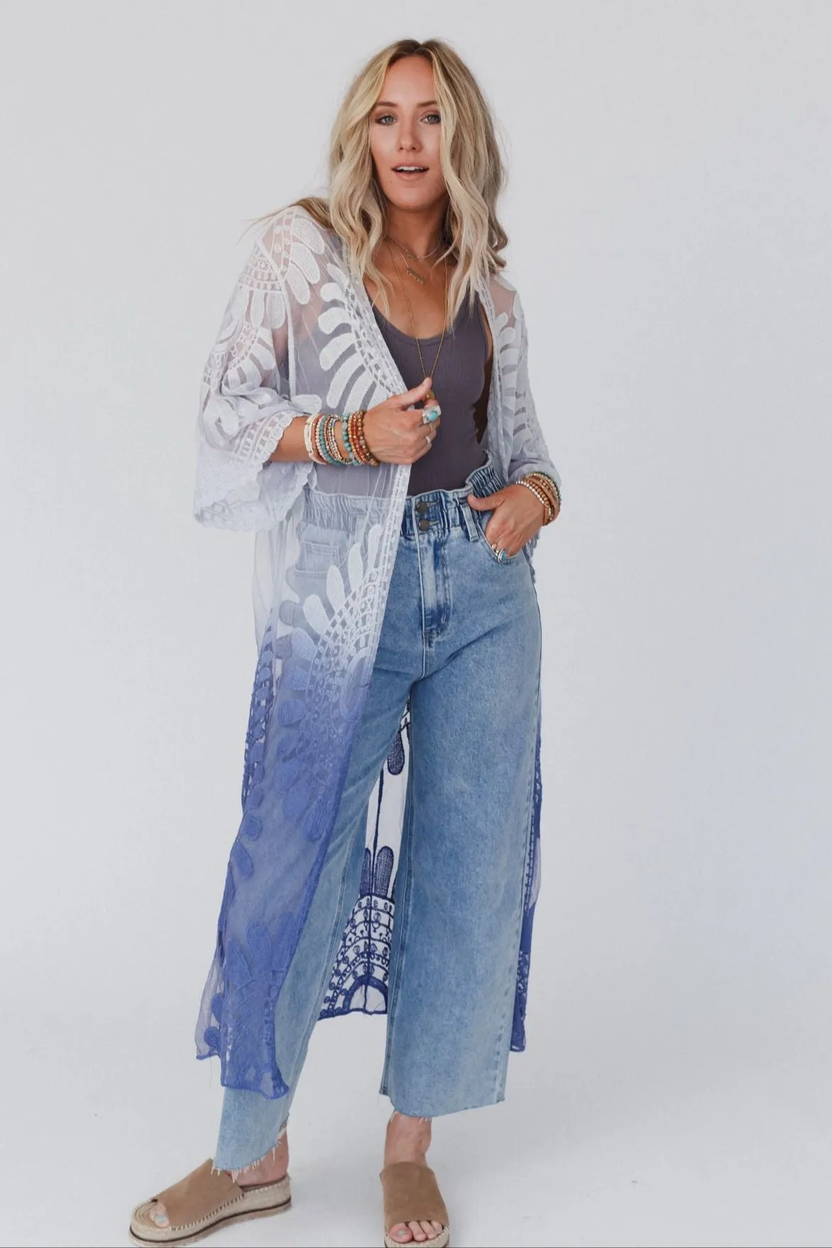 Poolside Ombre Lace Kimono - Periwinkle - Pre Order sold by Three Bird Nest product image thumbnail 2