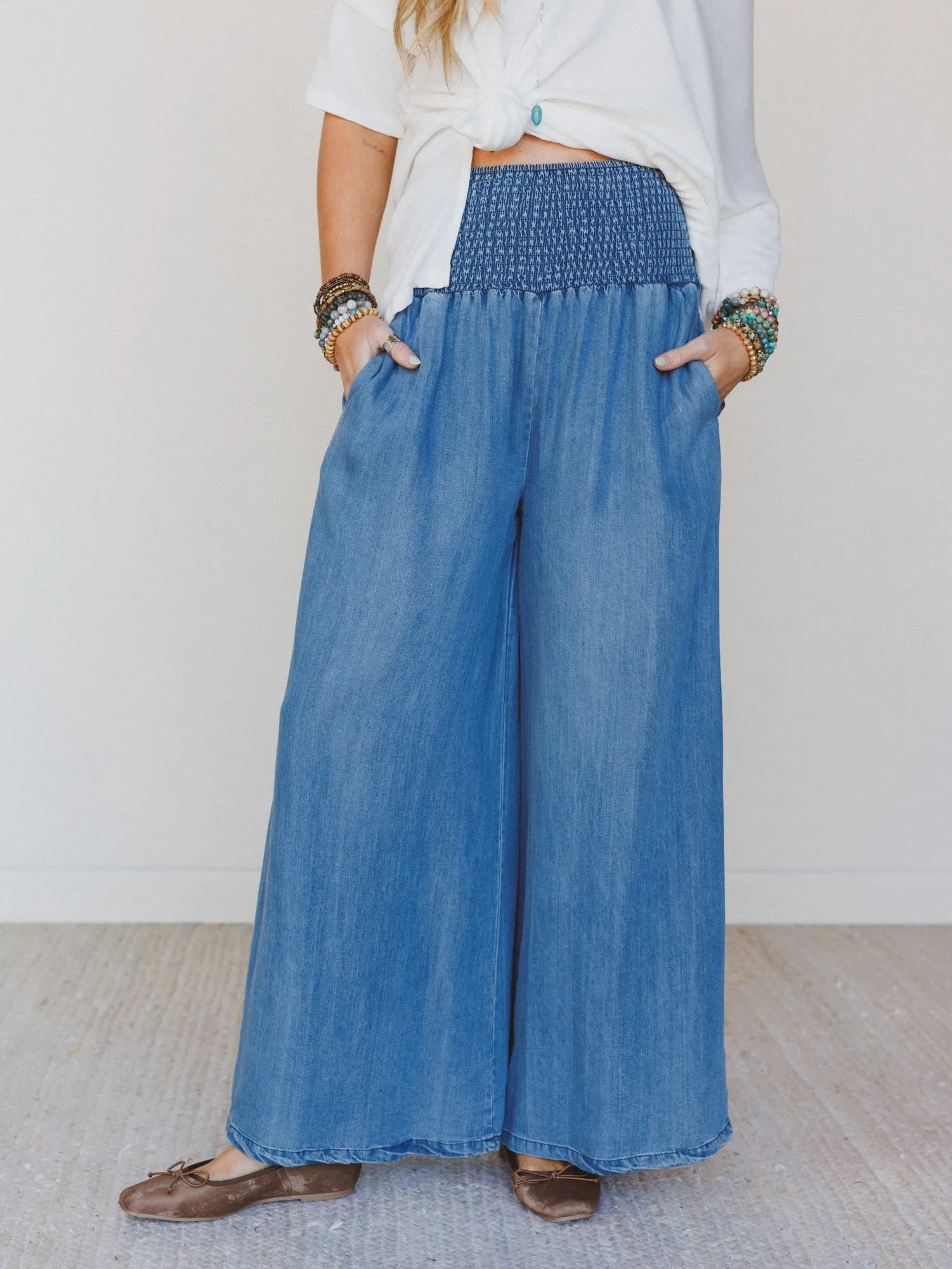 Free Falling Wide Leg Pants - Denim - Pre Order sold by Three Bird Nest product image thumbnail 2