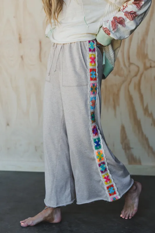 The Nest Love Seeker Crochet Panel Pants - Oatmeal - Pre Order made by Three Bird Nest