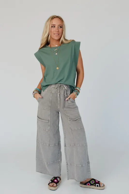 Lucky One Wide Leg Full Pant - Olive Gray - Pre Order made by easel