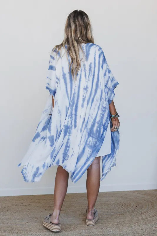 Demi Tie Dye Frayed Hem Kimono - Blue - Pre Order made by Three Bird Nest