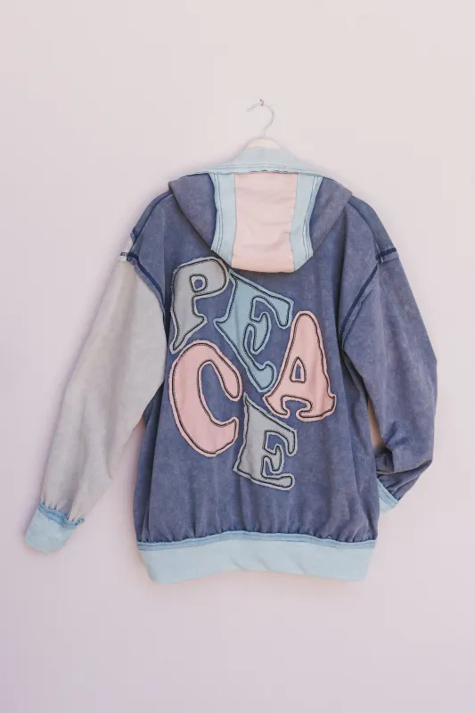 Peace Out Hoodie - Washed Blue Purple - Pre Order made by Three Bird Nest