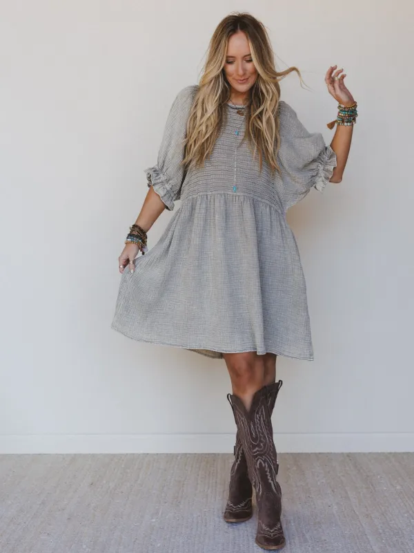 Quinn Puff Sleeve Mini Dress - Ash - Pre Order made by easel