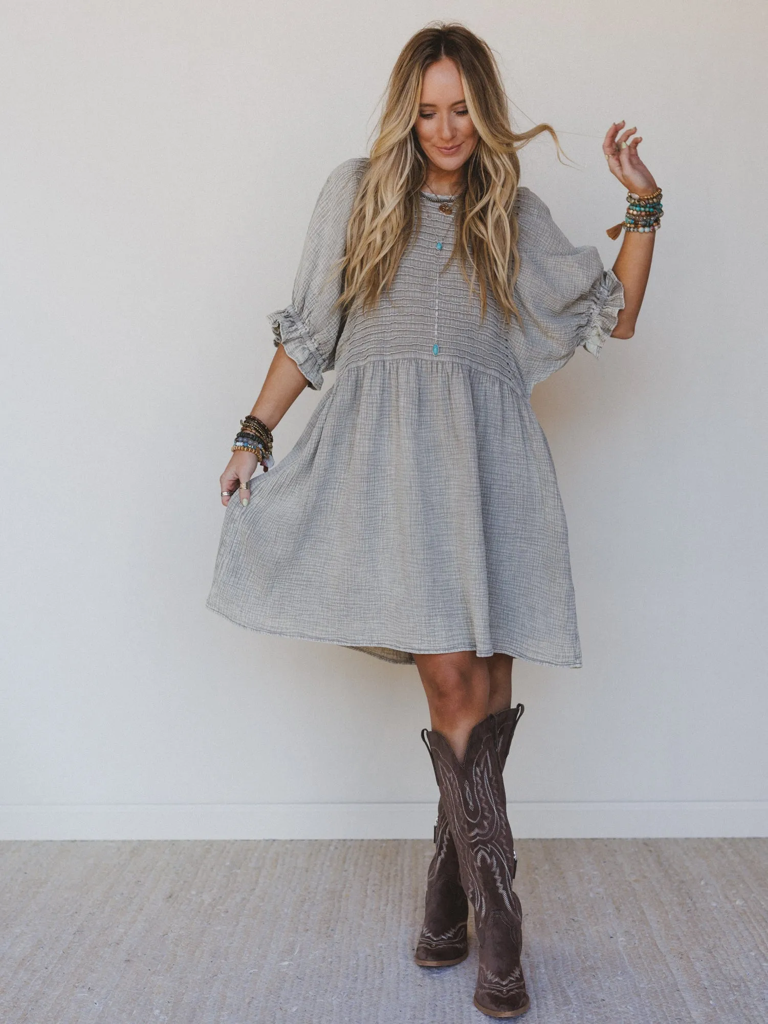Quinn Puff Sleeve Mini Dress - Ash - Pre Order sold by Three Bird Nest