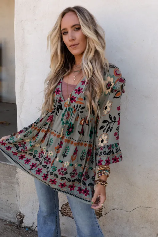 Leona Floral Print Tunic - Sage - Pre Order made by easel