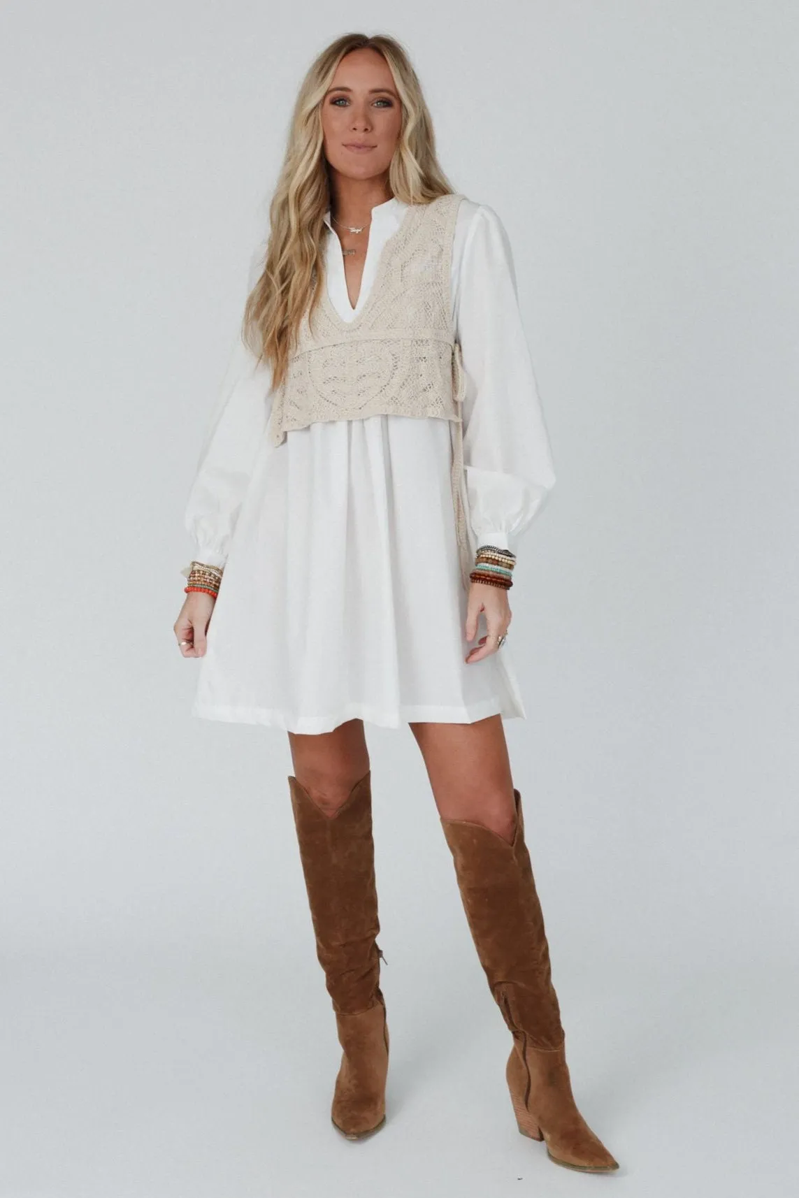 Sweet Edge Crochet Vest Tunic Dress - White - Pre Order sold by Three Bird Nest product image thumbnail 2
