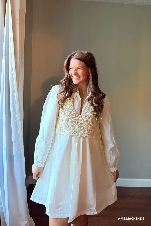 Sweet Edge Crochet Vest Tunic Dress - White - Pre Order sold by Three Bird Nest