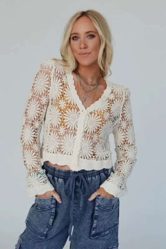 Ipanema Flower Crochet Cardigan - Natural - Pre Order made by En Creme