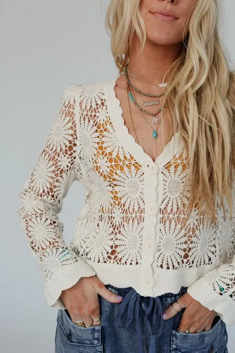 Ipanema Flower Crochet Cardigan - Natural - Pre Order sold by Three Bird Nest product image thumbnail 2
