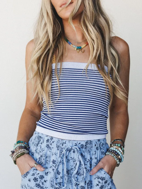 Lush Life Tube Top - Navy White made by Nikibiki