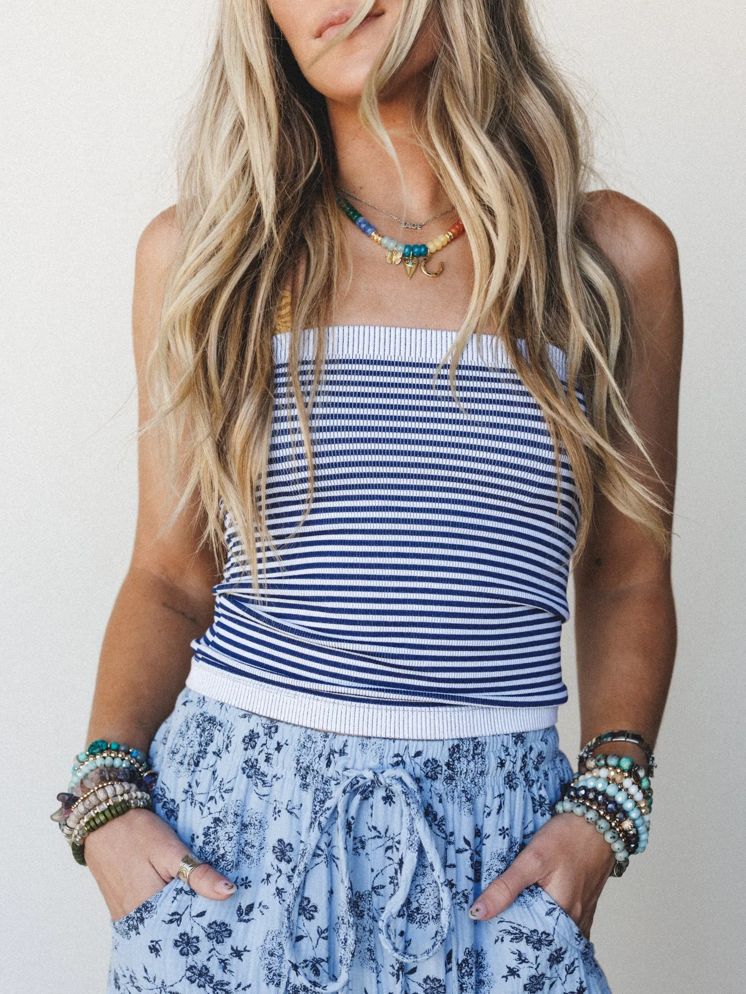 Lush Life Tube Top - Navy White sold by Three Bird Nest