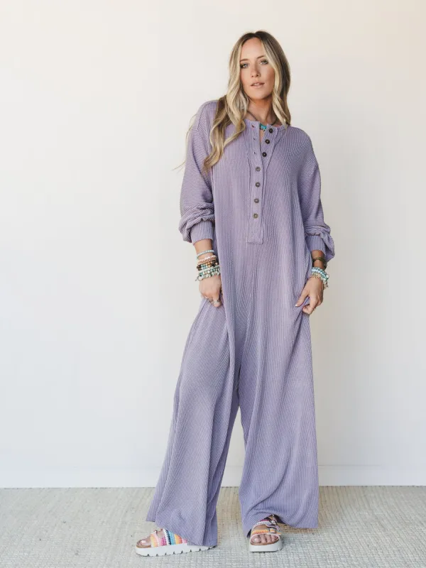 The Nest Daphne Textured Long Sleeve Jumpsuit - Orchid made by Three Bird Nest