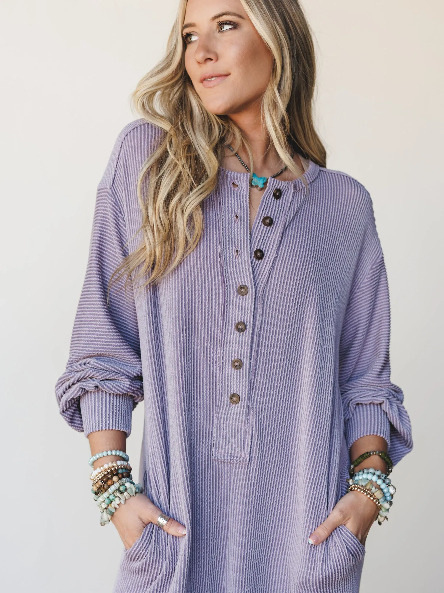 The Nest Daphne Textured Long Sleeve Jumpsuit - Orchid sold by Three Bird Nest product image thumbnail 3