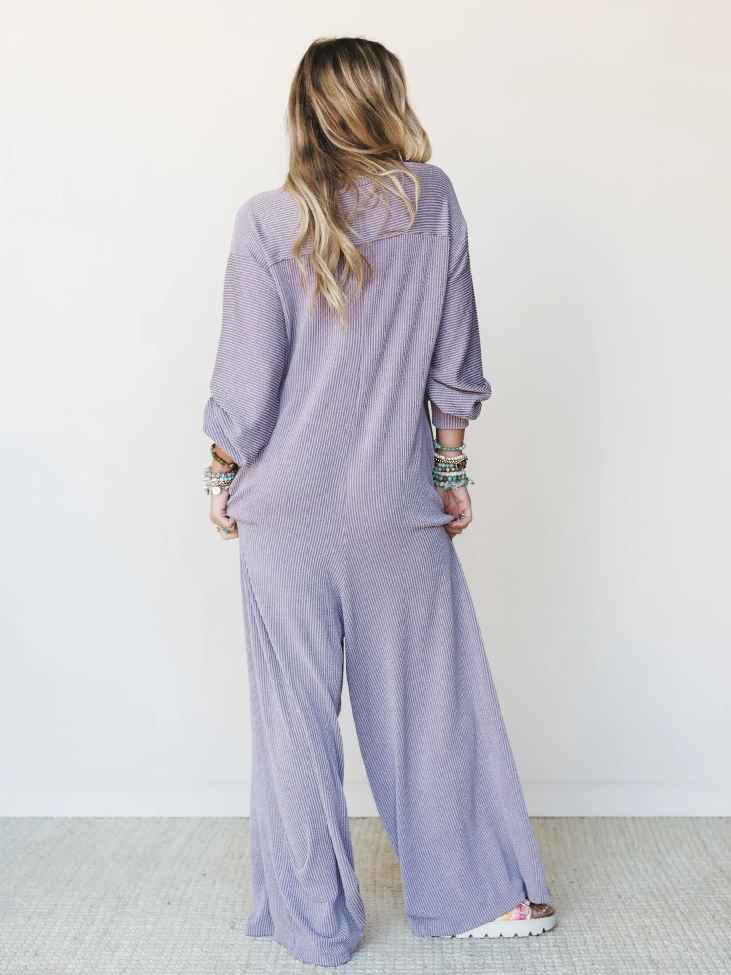 The Nest Daphne Textured Long Sleeve Jumpsuit - Orchid sold by Three Bird Nest product image thumbnail 5