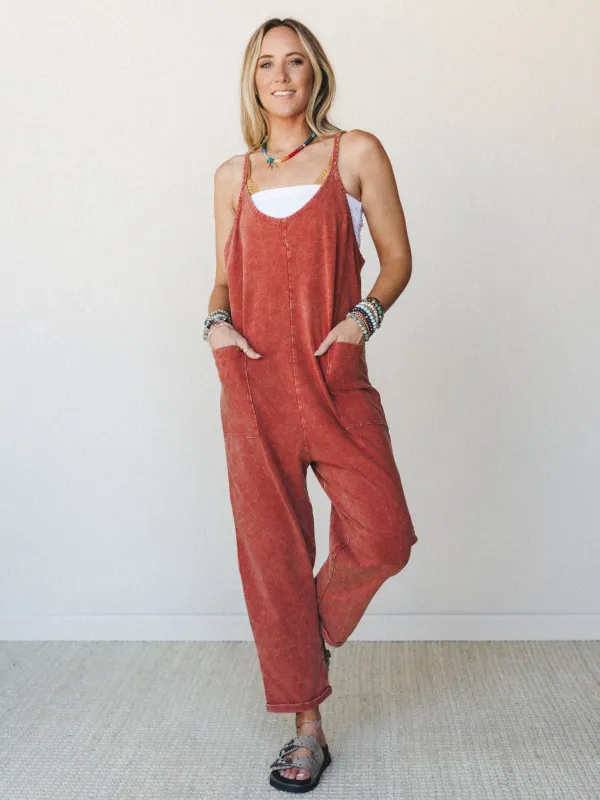 Brooke Pocket Jumpsuit - Rust made by Zenana