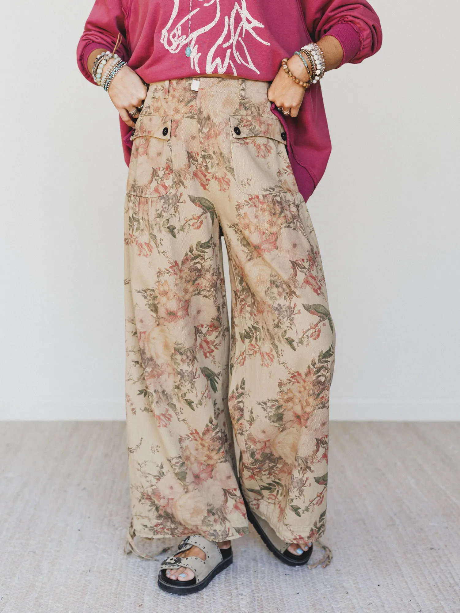 Season of Florals Pants - Tan - Pre Order sold by Three Bird Nest