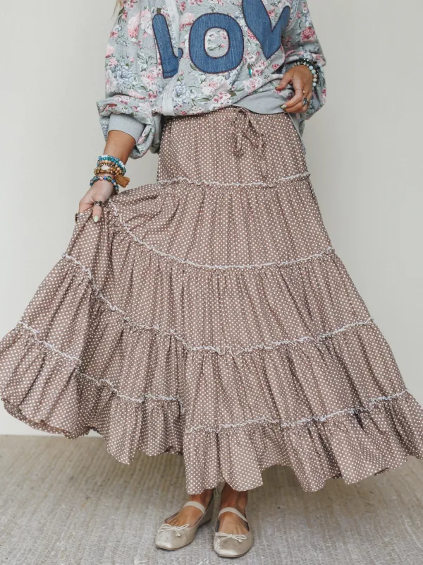 Polka Dot Darling Maxi Skirt - Mocha - Pre Order made by easel