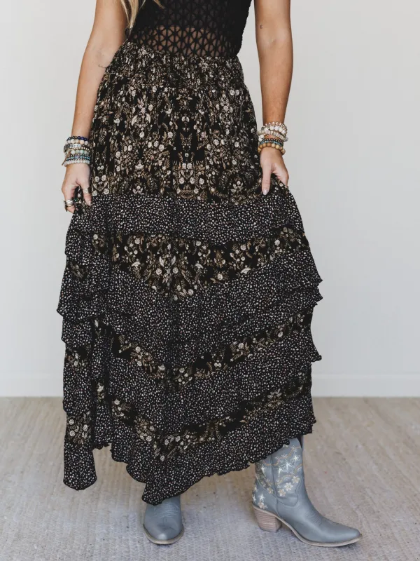 Garden of Flur Maxi Skirt - Black Multi - Pre Order made by Blue B