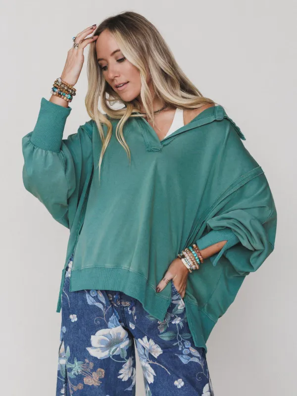Candace Oversized Collar Sweatshirt  - Green - Pre Order made by Peach Love California