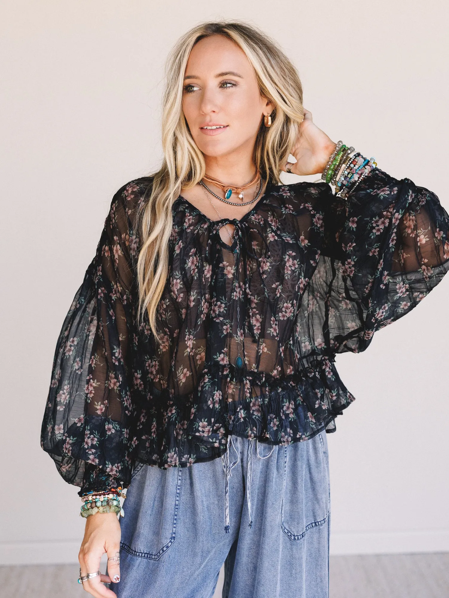 Petal Path Top - Black - Pre Order sold by Three Bird Nest