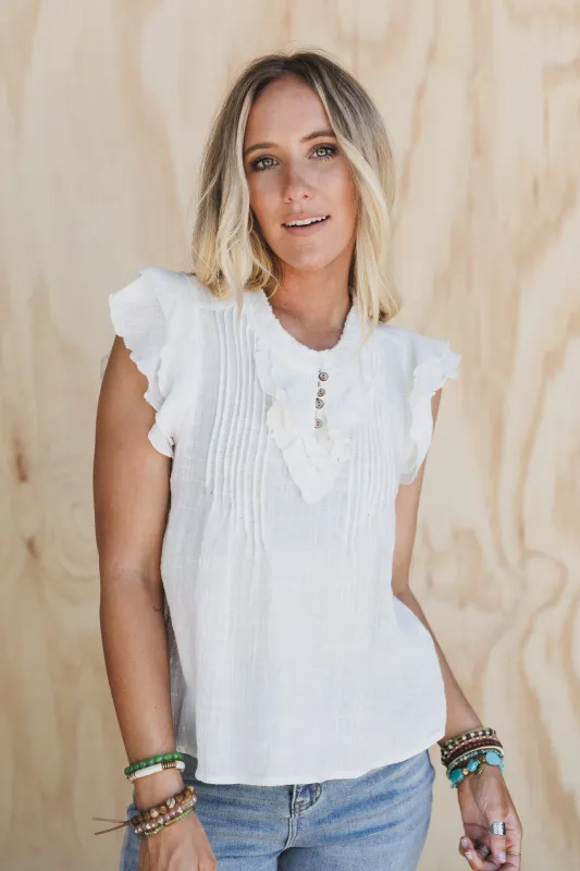 Fiorina Ruffle Detail Top - Off White - Pre Order made by By Together