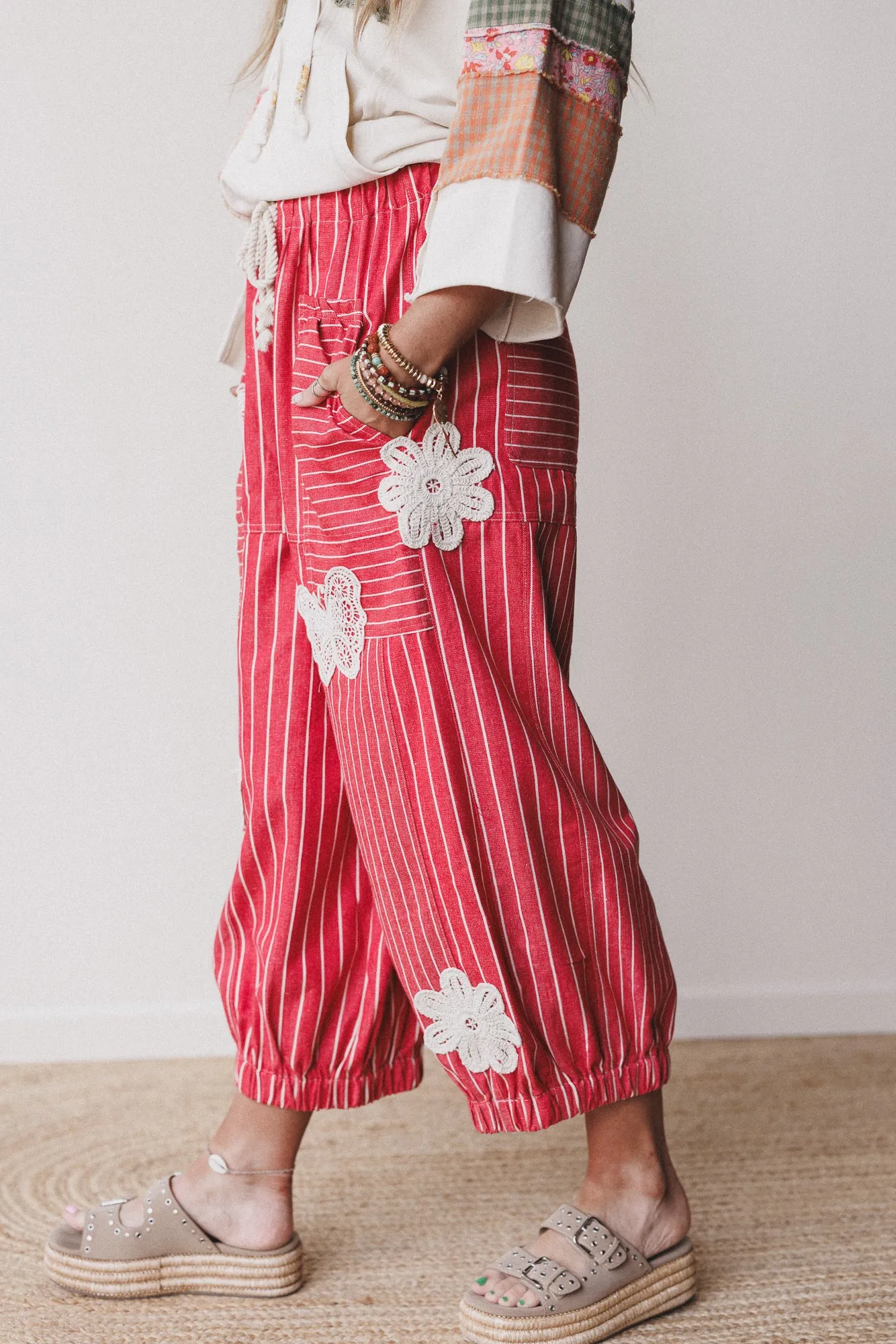 Winged Wanderer Patchwork Barrel Pants - Red - Pre Order sold by Three Bird Nest product image thumbnail 2