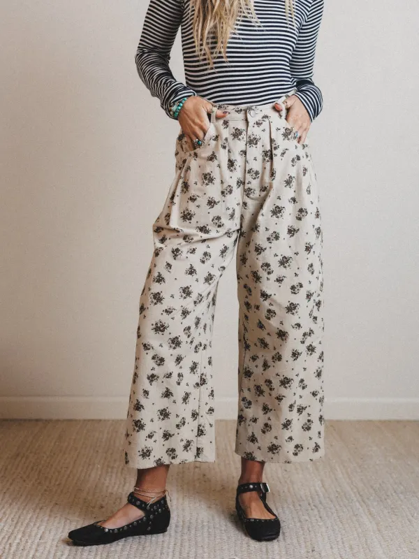 Sweet Memory Floral Pleated Pants - Natural - Pre Order made by Polagram