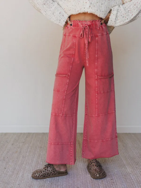 Lucky One Wide Leg Full Pant - Red - Pre Order made by easel