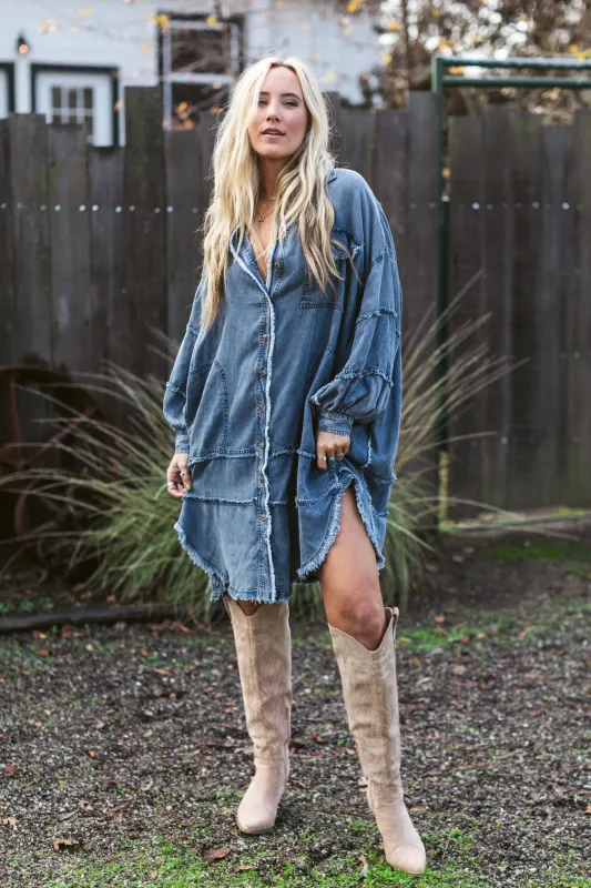 Ophelia Oversized Denim Dress - Dark Denim - Pre Order made by easel