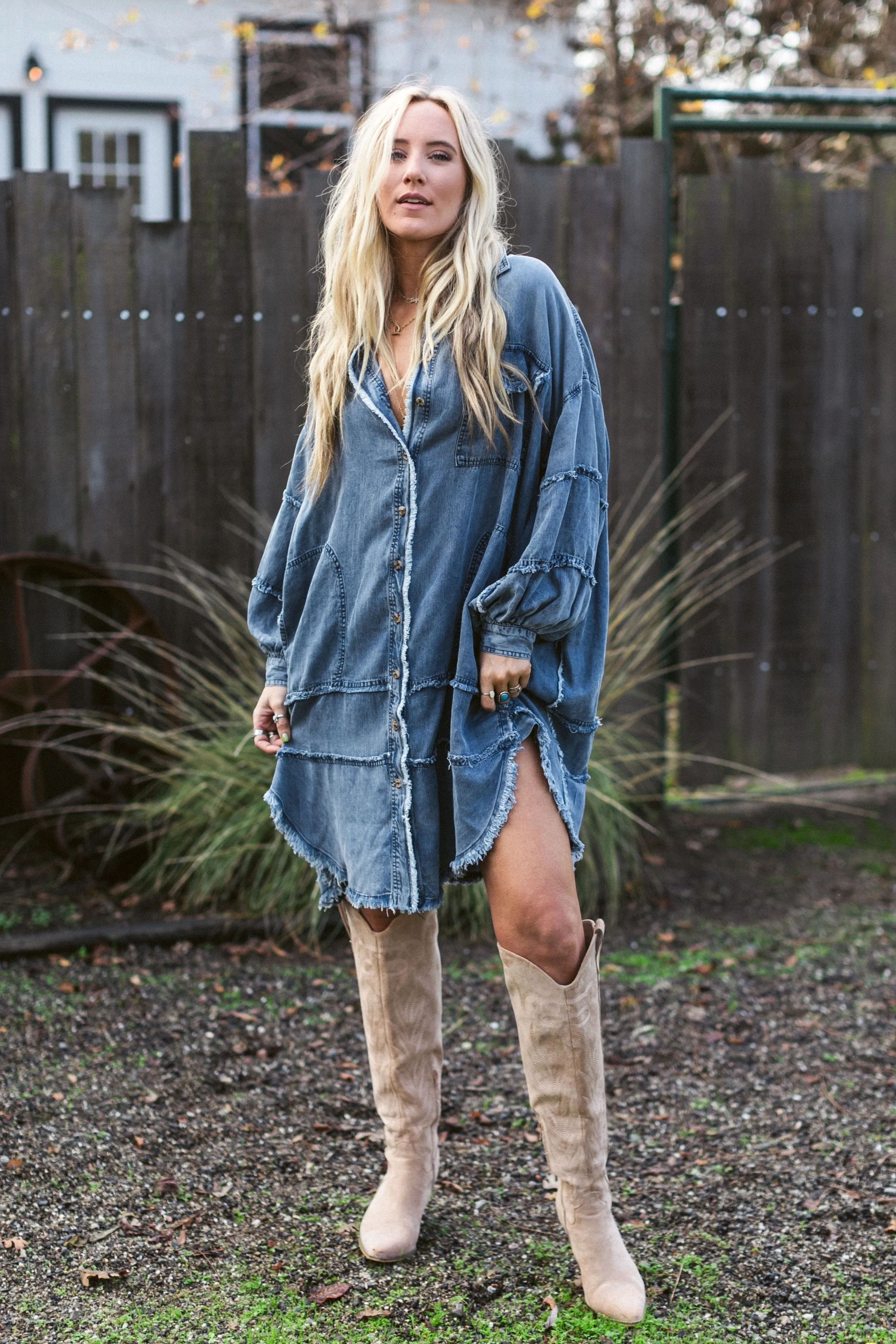 Ophelia Oversized Denim Dress - Dark Denim - Pre Order sold by Three Bird Nest
