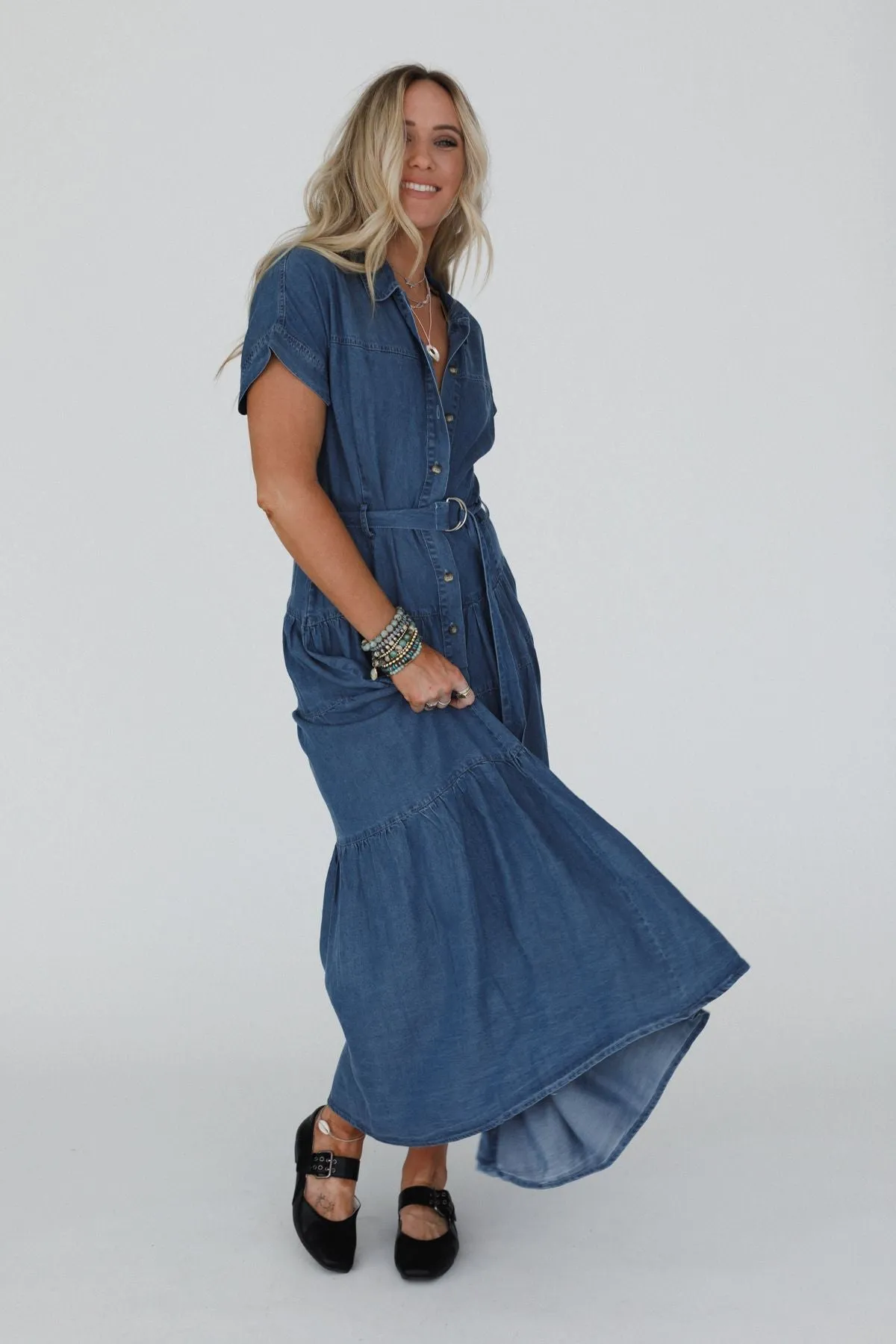 Blue Ridge Denim Maxi Dress - Medium Wash - Pre Order sold by Three Bird Nest product image thumbnail 2