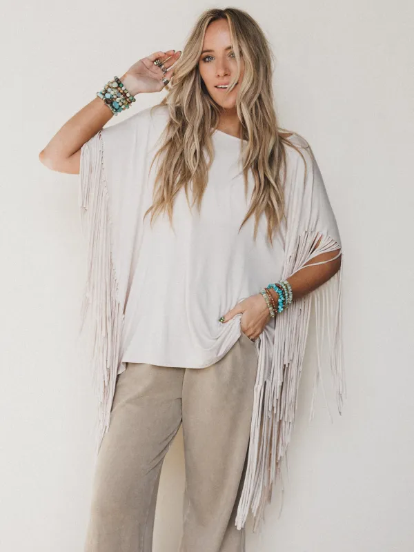 The Nest Showstopper Fringe Top - Oat - Pre Order made by Three Bird Nest