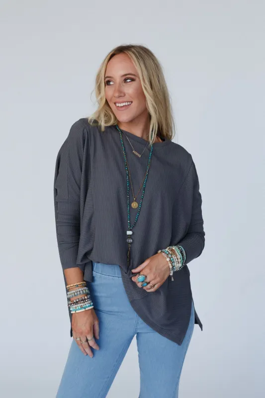 The Nest Rosemary Contrast Long Sleeve Top - Charcoal - Pre Order made by Three Bird Nest
