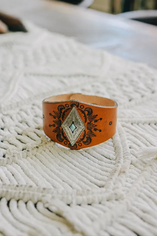 Wynona Diamond Leather Cuff Bracelet - Camel - Pre Order made by Three Bird Nest