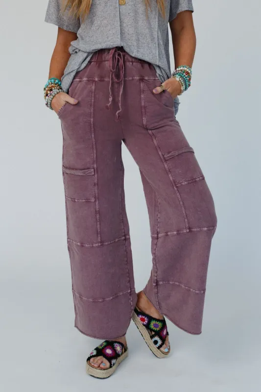 Lucky One Wide Leg Full Pant - Plum - Pre Order made by easel