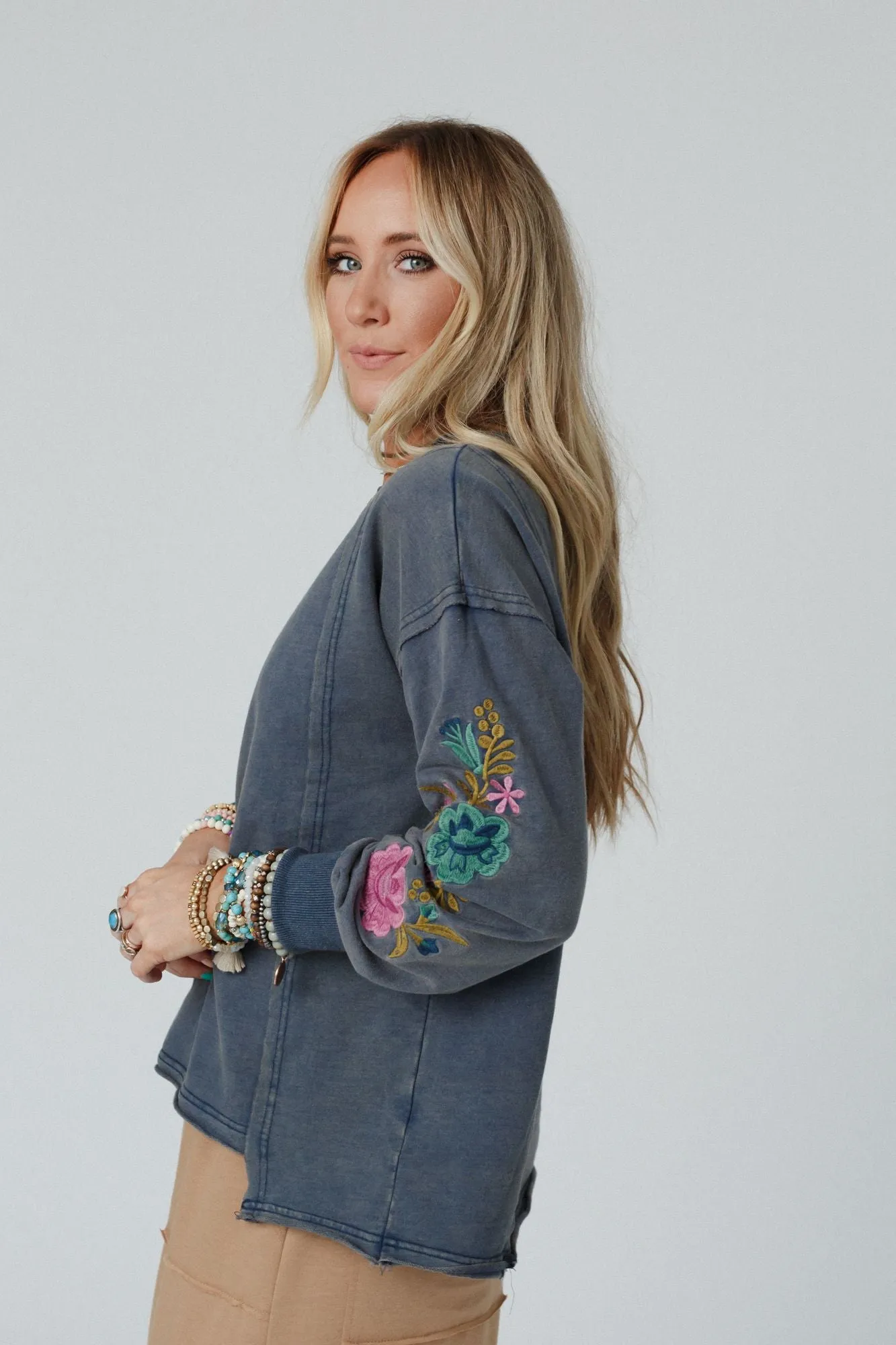 Floral Muse Embroidered Top - Blue - Pre Order sold by Three Bird Nest product image thumbnail 2