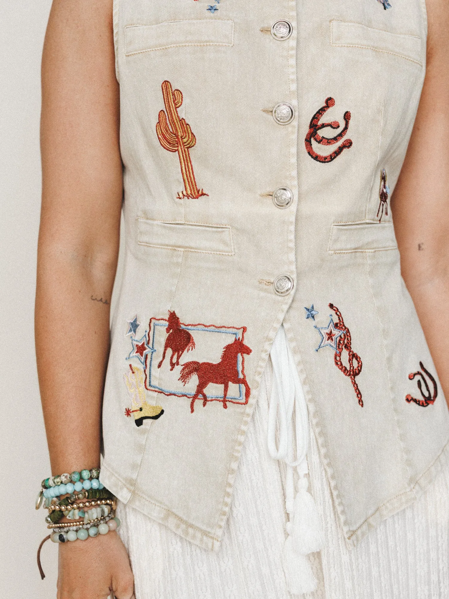 Best in the West Vest Embroidered Top - Washed Sand sold by Three Bird Nest product image thumbnail 3