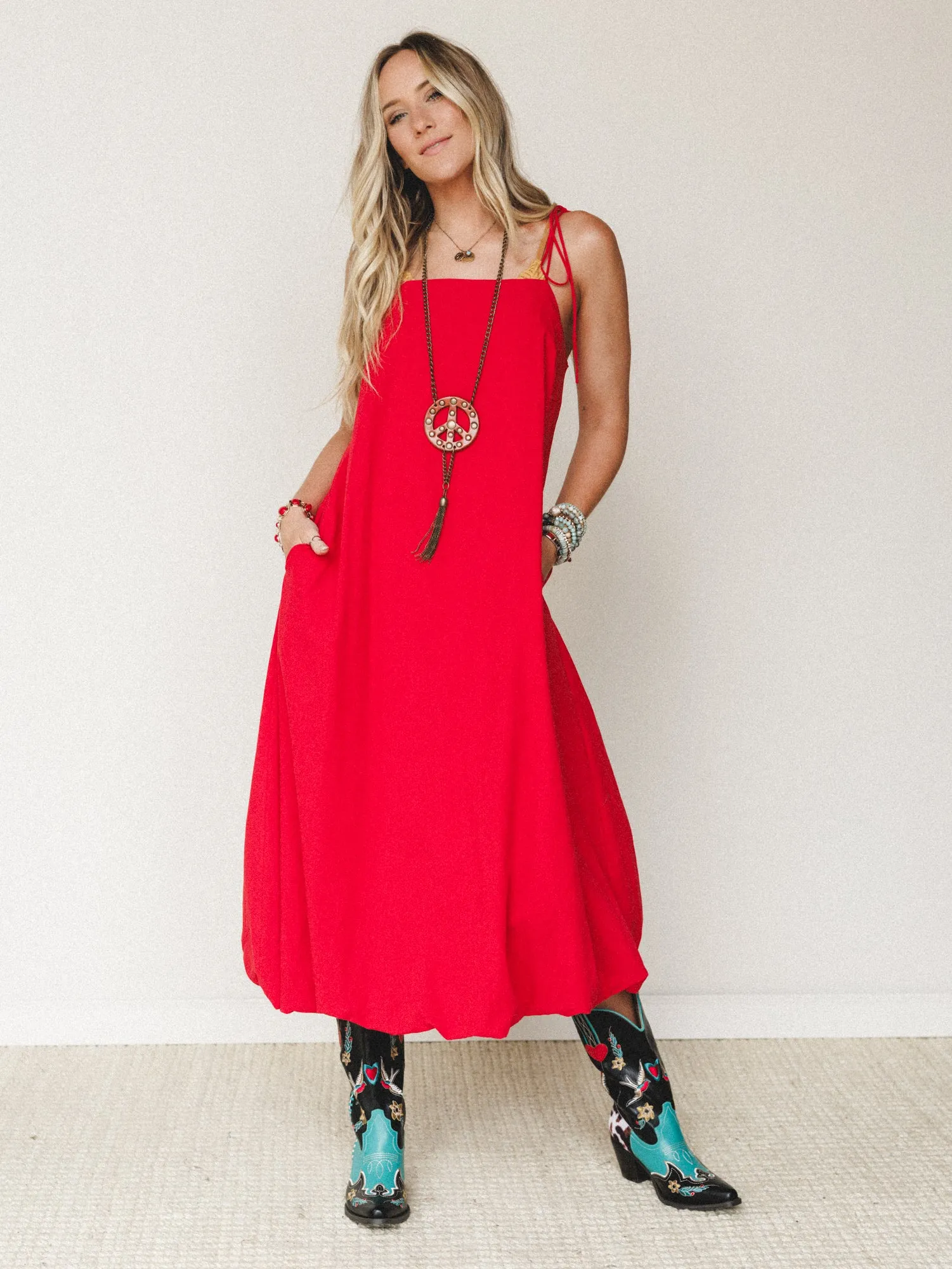 Now and Then Maxi Bubble Dress - Red sold by Three Bird Nest