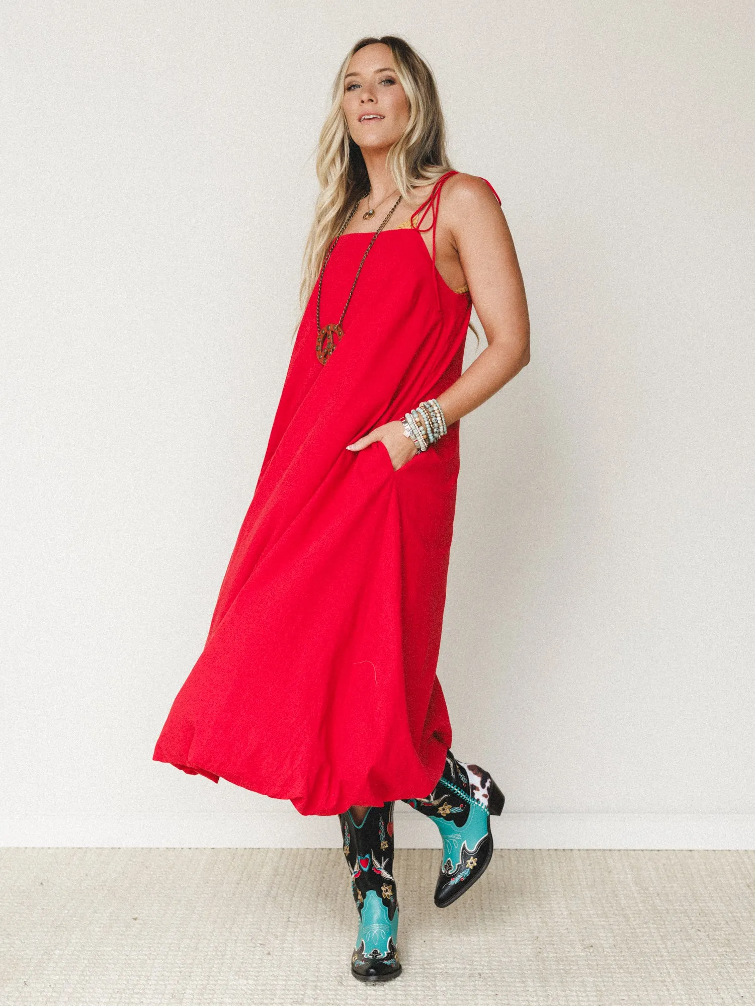 Now and Then Maxi Bubble Dress - Red sold by Three Bird Nest product image thumbnail 2