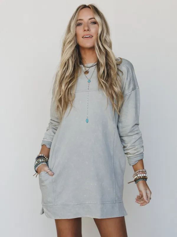 Mission Cozy Sweatshirt Dress  - Sleet - Pre Order made by Zenana