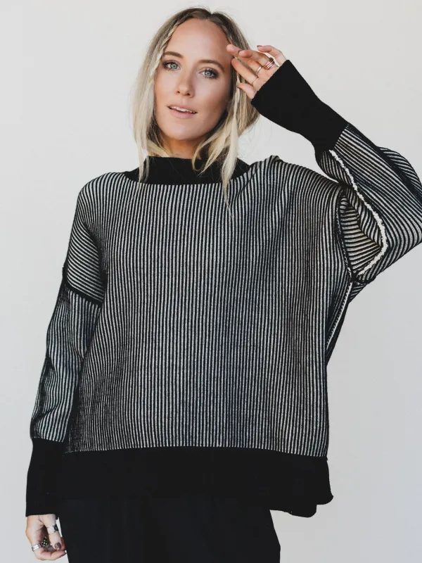 Peyton Striped Sweater - Black - Pre Order made by Zenana